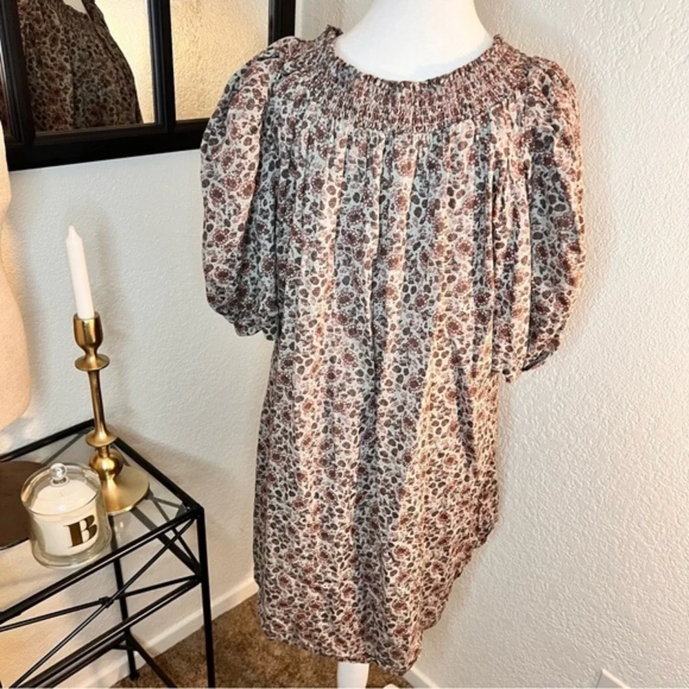 INTIMATELY FREE PEOPLE Brown Floral Button Down Tunic Dress Size‎ Small